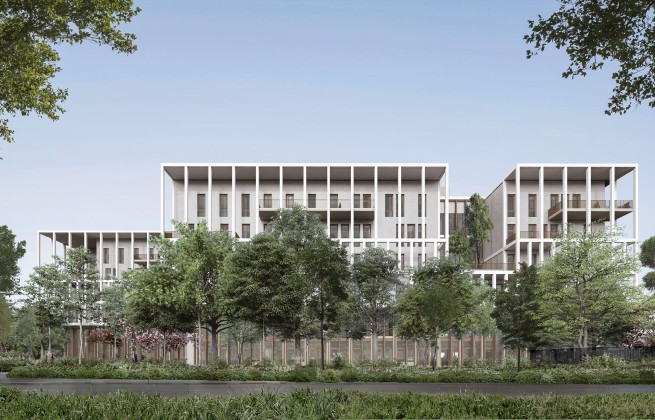 Vue arboré le bâtiment le HUB